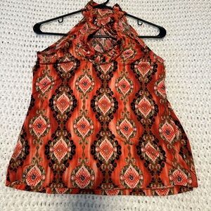 Women's Orange Patterned Halter Top